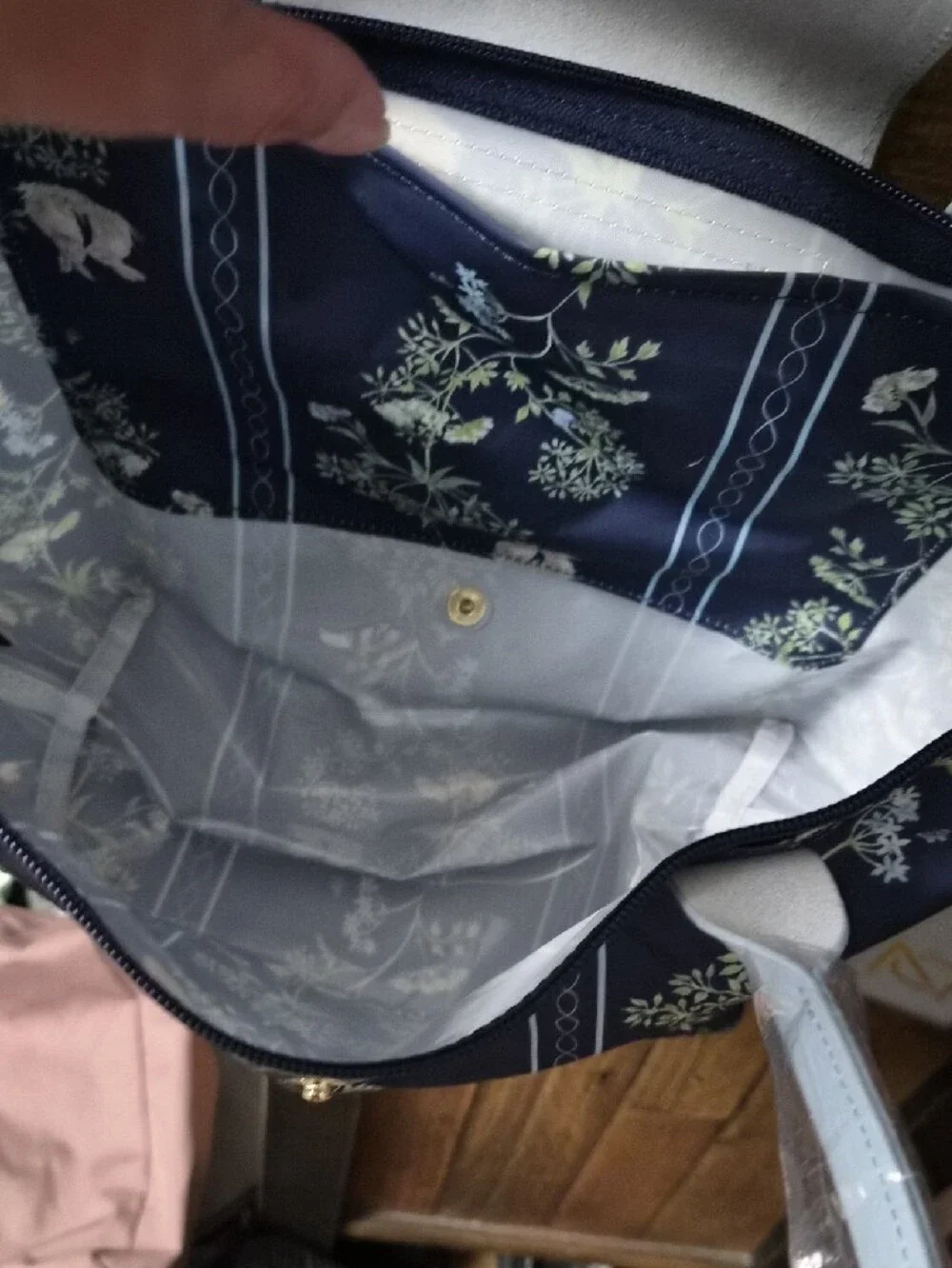 Navy Floral Tote with Light Blue Trim - Women’s Everyday Shoulder Bag
